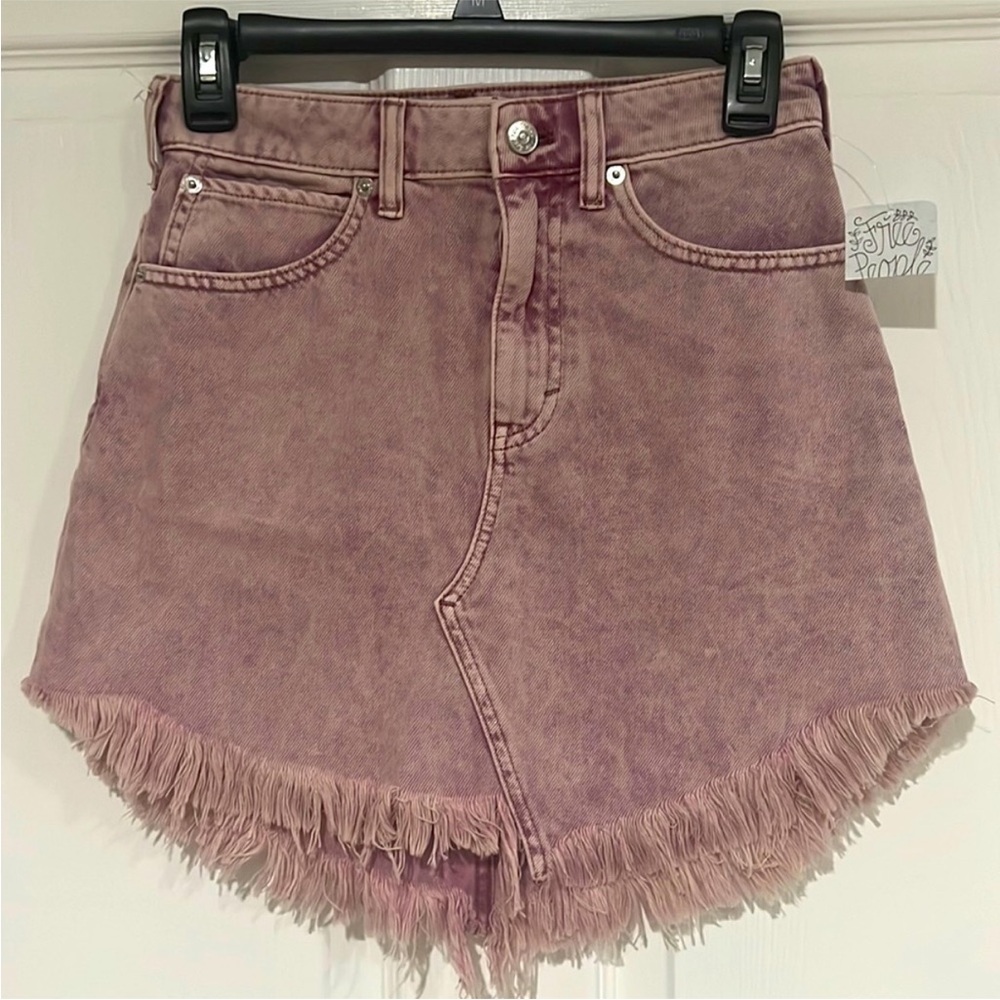 We the Free Dusty Pink Frayed Hem Denim Skirt - Picture 2 of 6